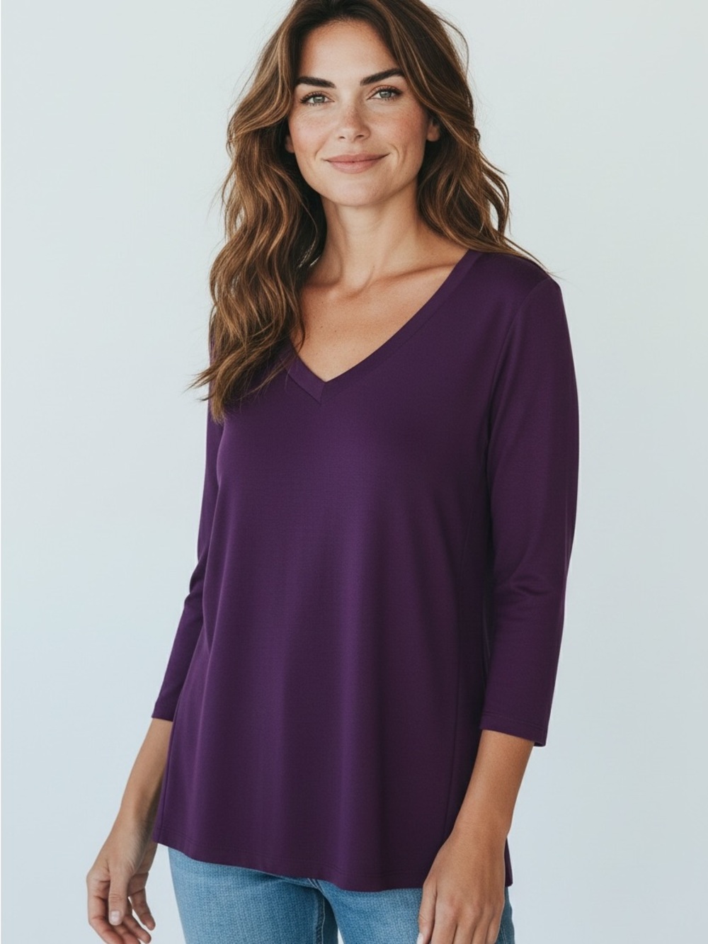 19 Le Lis purple V Neck floral back top
